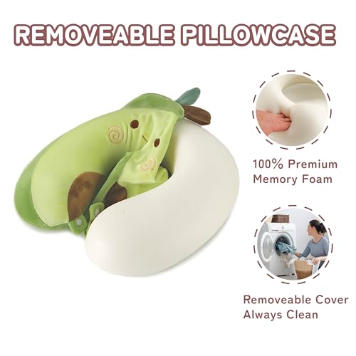 Image of Memory Foam Kids Travel Neck Pillow for Ages 9+, Removable Cover, Avocado | Machine washable, 17 in neck size for teens and adults, 360-degree head and chin support, car and airplane use