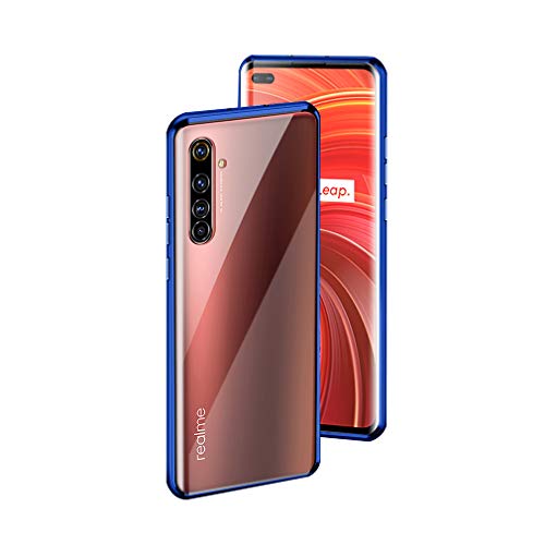 BiubiuCase for Realme X50 Pro 5G [6.44 inch] Metal Magnetic Clear Case, Aluminum Alloy Frame Tempered Glass Phone Case for Realme X50 5G [6.57 inch] (Realme X50 Pro,Blue)