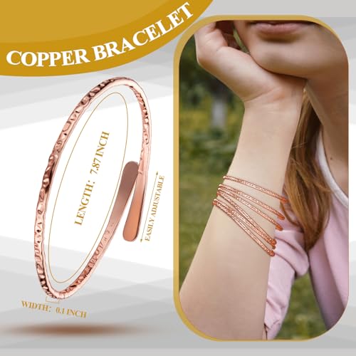 6 Pcs Copper Bracelets for Men Women Copper Cuff Bracelets Adjustable Size Health Jewelry Gift Handmade Uncoated Health Jewelry Gifts(Wire Overlap Style)2