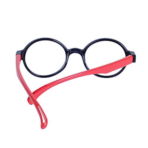 Image of Kids Glasses Clear Lens Blocking Blue Light Flexible Rubber Frame + Strap + Case