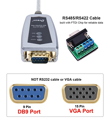 Image of DTech FTDI USB to Serial Adapter RS485 RS422 to USB C Cable with Breakout Board LED Indicators RS-422 RS-485 Cable Converter Supports Windows 11 10 8 7 XP Mac (6 Feet)