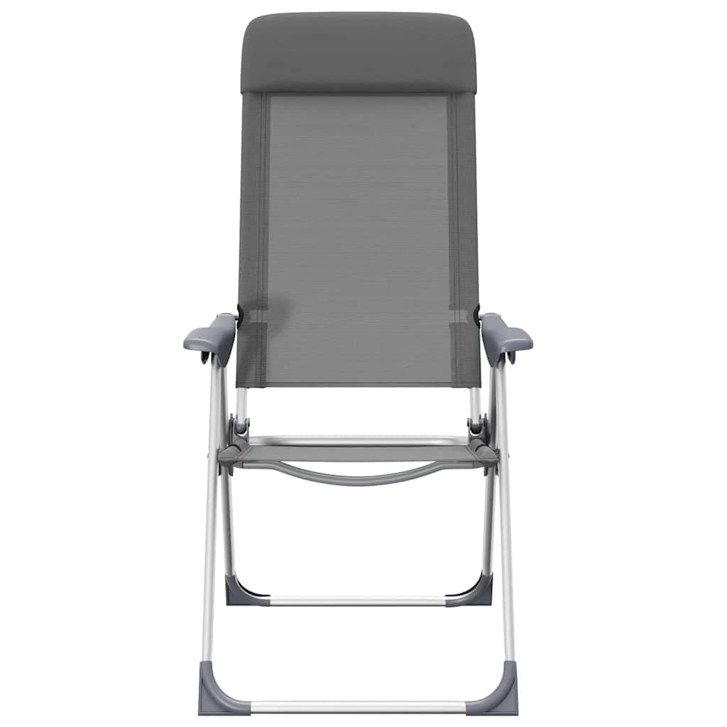 4er Set Klappbare Campingstühle Grau, Verstellbare Gartenstühle mit Kopfstütze, Leichter Aluminium Klappstuhl für Outdoor, Angeln, Reisen, 120 kg Belastbar