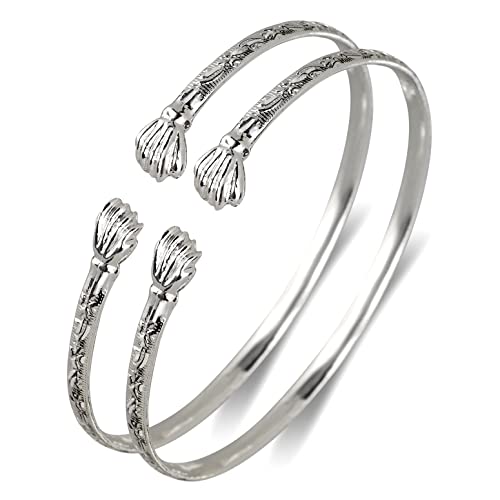 Fist Ends .925 Sterling Silver West Indian Flat Bangles 31 Grams (Pair) (MADE IN USA)