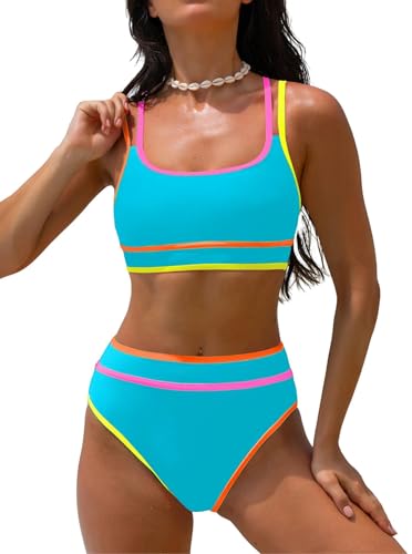Image of popvil Women's High Waisted Bikini Sets 2026 Neon 2 Piece Swimsuit