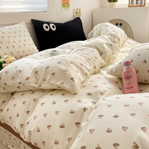 Covebett Herz Bettwäsche 135x200 Beige Braun Herzen Bettbezug Set 2teilig – Ansicht 6