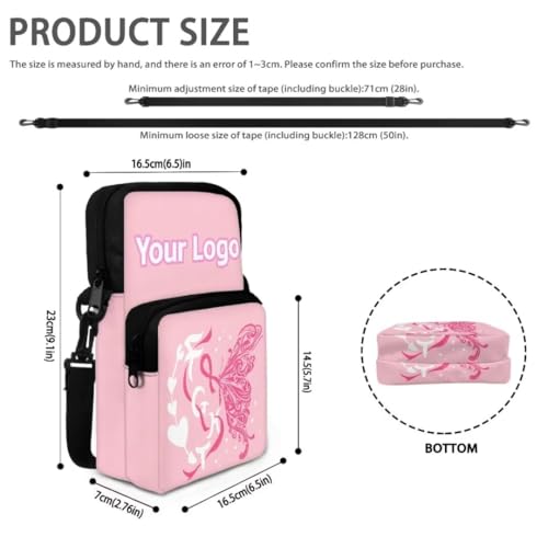 Image of Crossbody Bag for Women Sling Purse Pink Ribbon Cell Phone Holder with Straps