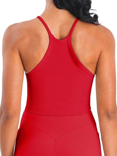 Image of Sunzel Ribbed Crop Tank Top for Women Seamless Racerback Camisole | Buttery Soft Nylon Spandex, Opaque No See Through, Stays in Place, Unpadded, Slim Fit, No Shrink, Yoga Workout Gym Casual