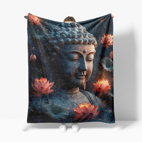 Buddha Throw Blanket Buddhist Religion Soft Warm Cozy Meditation Zen Blankets Fuzzy Plush Fleece Buddhism Lotus Blanket for Couch Bed Sofa Home Decor 40''X50''