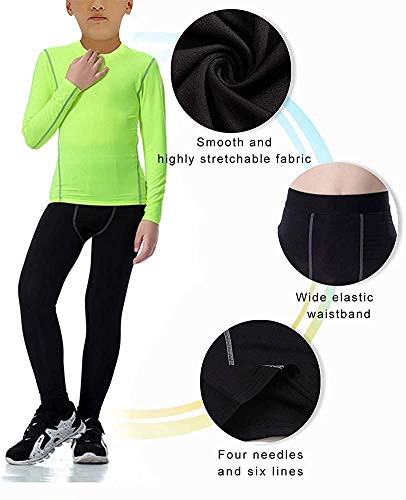 Minghe Boy's Ski Thermal Underwear Set Long John Skin Base Layer Tops and Bottom Moisture Wicking,10,Black - Image 5