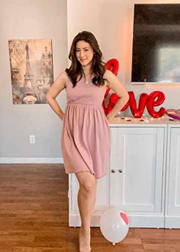 Btfbm Women Sleeveless Summer Dress 2023 Crewneck Ribbed Knit Ruffle Swing Button Down Beach Sun Mini Tank Short Dresses(Solid Pink, Small) #TOP2