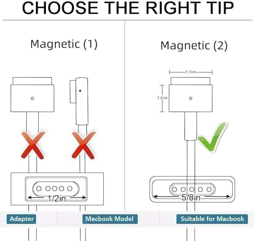 Image of Mac Book Air Charger - 45W Mag /etic（2 T-Tip Compatible for Mac Book Air 11 & 13 inch Air 11 inch and 13 inch 2012, 2013 2014 2015 2017 Mid 2012 A1435, A1436, A1465, A1466 - AC (45W M2)