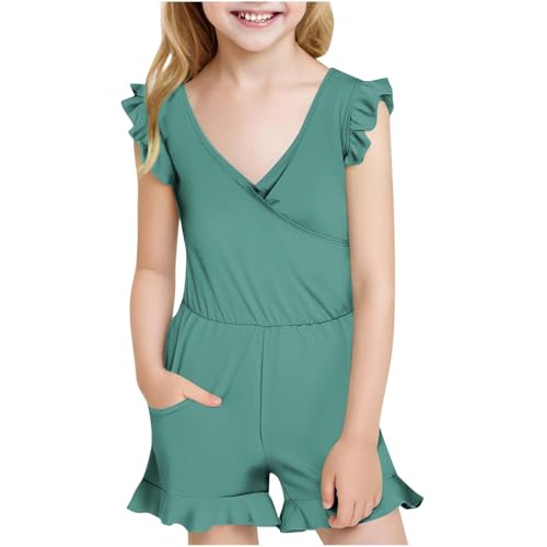 Girls Swim Romper Ruched One Piece Full Coverage Bathing Suits Cute Ruffle Trim Swimsuit