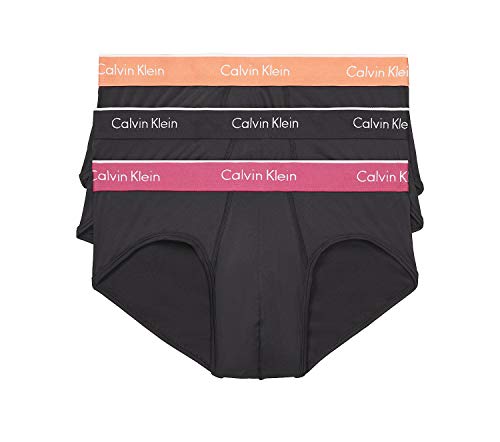 Calvin Klein Men`s Microfiber Hip Briefs 3 Pack (Orange(Np2162-935)/Black/Pink Band, X_L) #TOP26