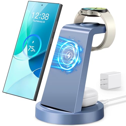 Wireless Charger for Samsung: 3 in 1 Wireless Charging Station for Samsung Galaxy Watch 8 7 6 5 4 3 Pro Classic Galaxy Buds - Charger Dock Stand for S26 S25 S24 Ultra S23 S22 S21 Note Z Fold Android