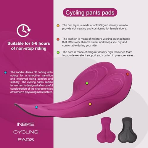 INBIKE Fahrradhose Laufhose Damen Lang Radhose Fahrrad Hosen Gepolstert Rennradhose mit 3D Sitzpolsteru Wander Leggings Outdoorhose Wandern Laufen Yoga Freizeitkleidung M