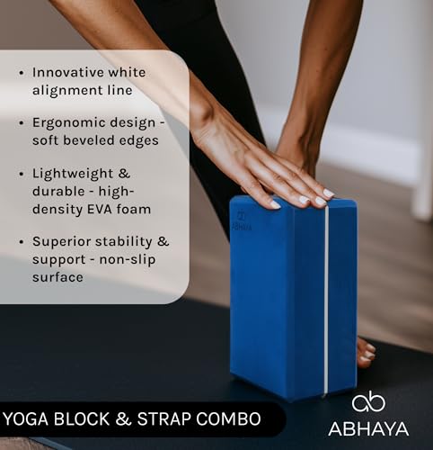 Yoga Block 2-Pack & 1 Strech Strap Combo Pack, 2 Premium Grade High-Density Latex-free EVA Foam Blocks, 1 Stetching Strap 6ft, Deepen Stretches, Stability and Balance by ABHAYA - Image 6