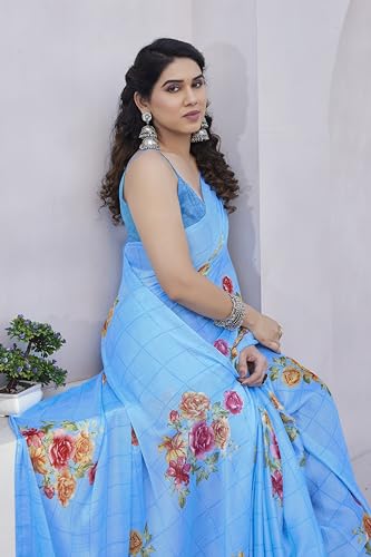 Image of MIRCHI FASHION Saree for Woman Chiffon Floral Printed | Lightweight Daily Wear Comfortable Women's Sari with Unstitched Blouse Piece (Available in 15 Designs)