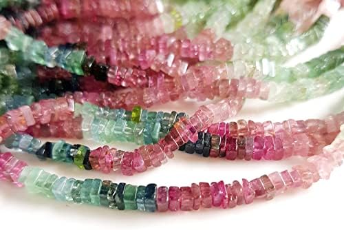 Wholesale Natural Multi Tourmaline Gemstone Beads | Gemstone Tourmaline Smooth Heishi Square Beads 15 Inch Strand Size - 3 MM [NFBA 28]