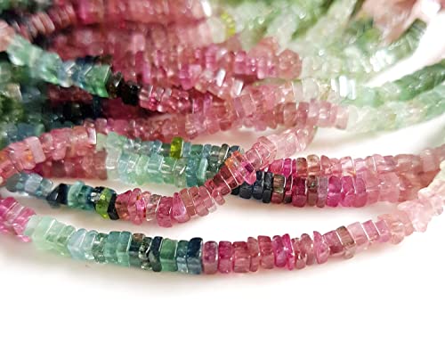Wholesale Natural Multi Tourmaline Gemstone Beads | Gemstone Tourmaline Smooth Heishi Square Beads 15 Inch Strand Size - 3 Mm [Nfba 28] #TOP5