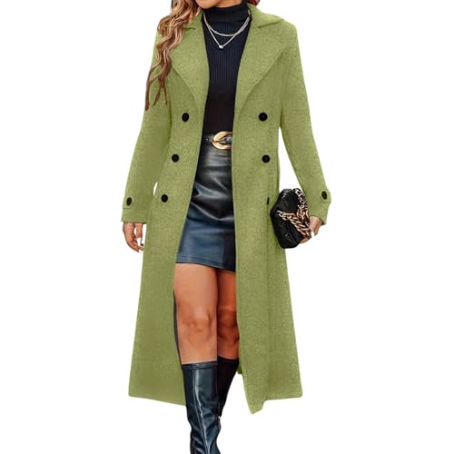 Image of Womens Winter Wool Coat Double Breasted Duster Trench Coat Notch Lapel Maxi Long Overcoat Slim Dressy Warm Cardigan