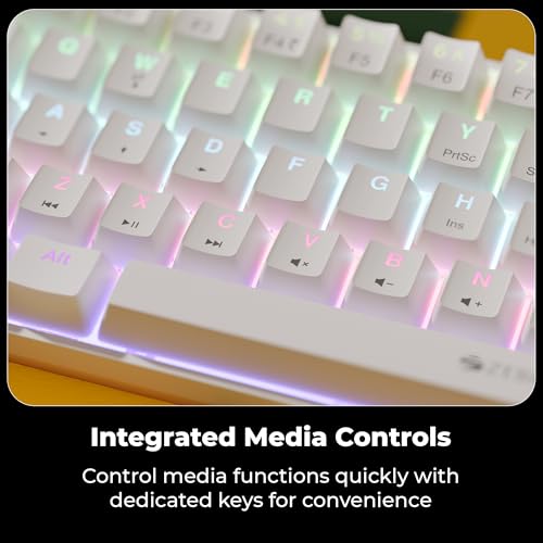 Image of Zebronics Mechanical Keyboard, Silent Linear Red Switches, 61 Keys Layout, 26 Key Anti Ghosting, Double Shot Keycaps, 17 LED Modes, Media Controls, 1.5m Cable (Max Ninja 61, White)