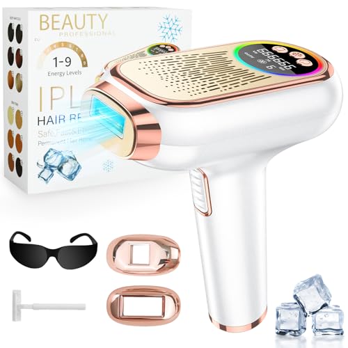 AOOWU Depiladora Laser IPL, 3 en 1 Laser Depilacion con Mode HR/SC/RA, Energía Depiladora Luz Pulsada con 9 Nivel, Laser Depilacion para Labio Superior, Cara, Axila, Brazo, Línea del Bikini, Pierna