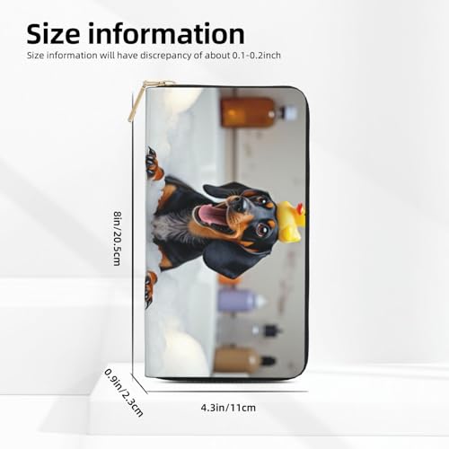 Wallet Women - Cute Yellow Dog Bath Print Leather Wallet for Women with Zipper, Cute Bifold Long Ladies Wallets2