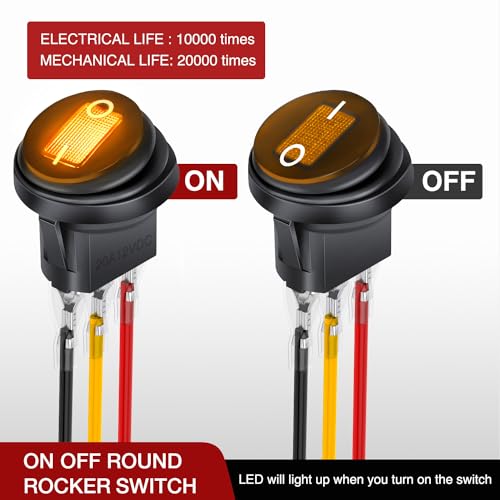 Image of Nilight 5Pcs Round Rocker Toggle Yellow LED with Locked Terminal Wires