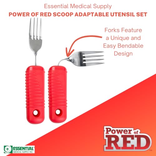 Essential Medical Supply Power of Red Adaptive Utensil Set - Bendable Fork, Spoon, and Rocker Knife with Large Soft Handles for Arthritis, Orthopedic Recover and Elderly Individuals - Image 5