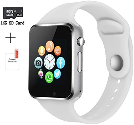 Smart Watch PLYSIN Bluetooth Smartwatch Unlocked Watch Cell Phone with Sim Card Slot Track Activity Watch with Pedometer Camera Music-Player for iOS iPhone Android Samsung HTC Sony Huawei(White+TF)
