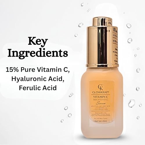 Image of Glowkraft Vitamin C Serum for Face (10% Ethyl Ascorbic Acid) | Brightening & Dark Spot Reduction | With Hyaluronic Acid & Vitamin E | For Glowing Skin | 25 ml