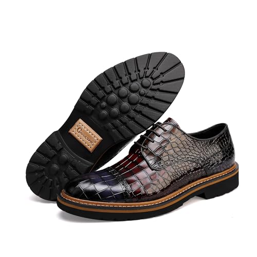 Image of Loafers for Men,Leather Crocodile Pattern Oxfords Business Formal Brogue Dress Shoes, Two Color Mix