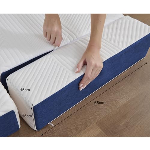 Hiimgo Faltmatratze 75 x 195 x 15 cm, 4-teilig Klappbar - Faltbare Klappmatratze mit abnehmbarem Bezug, Gästematratze für Reisen Camping Gästebett (Weiß & Blau)