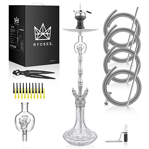 RYOSEE 93cm Shisha-Set, 4 Schläuche und Griffe, Alu-Rauchrohr, ausgestattet mit Ölsammler, Glas-Zigarettenspitze, Einweg…