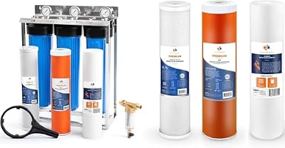 Aquaboon 3-Stage Whole House Water Filter System with 5 Micron 20x4.5 Reducing Sediment and KDF Heavy Metals Water Filter Purification Cartrige with Replacement Set