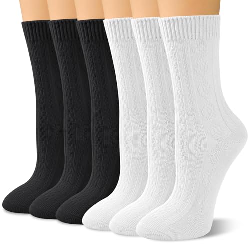 Image of Justay Crew Socks for Women, Cute Knit Boot Dress Cotton Socks | Athletic, Breathable, Warm, Soft, Comfortable, Calf, Gifts, Casual, Size 5-9, Fall