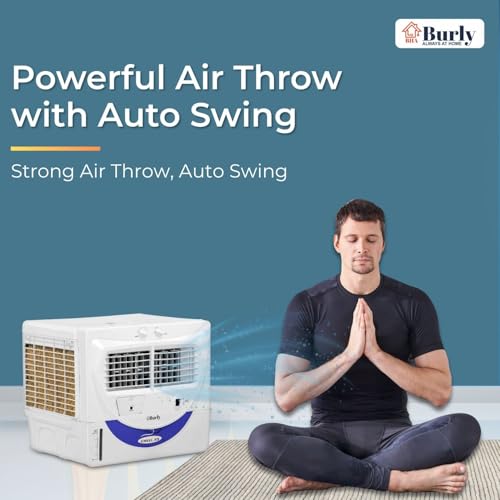 Image of Bhaburly Chill 55L Window Air Cooler for Home Powerful Air Throw Dual Side Water Inlet Wood Wool 1350 RPM 200 W 1 Year Warranty 8 inch Blower 3200 cmh Inverter Compatible 1 yr Warranty