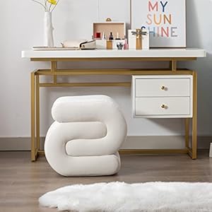 Kivenjaja velvet vanity stool modern s shaped pouf ottoman footrest makeup chair foot stool under desk decorative floor seat for makeup room bedroom living room velvet beige  urban country home decor