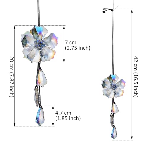 Image of Crystal Flower Car Rear View Mirror Pendant Suncatcher Ornament for Automotive Decoration Accessories Interior Rearview Mirror Hanging Charm, Colorful