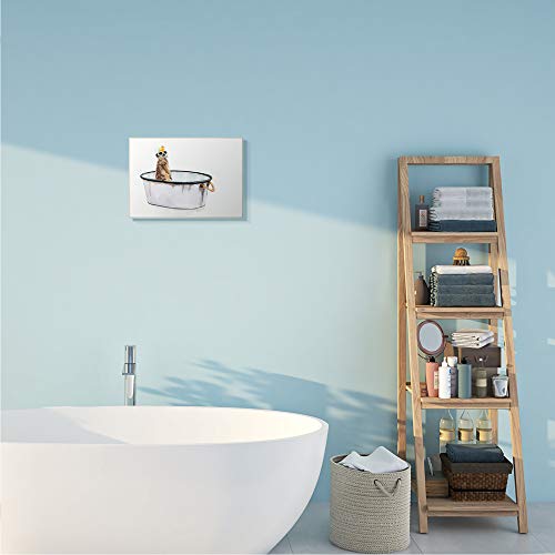Image of 'Meerkat Bubble Bath Vintage White Tin Tub'| Wall Plaque Art | Stupell Industries | 15 x 10 Inches, Easy to Hang and Sturdy, Made in USA, by Jennifer Redstreake