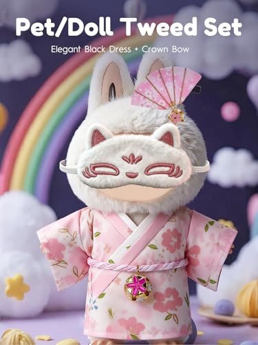 Image of Clothes for LABUBU 6.7inch (17cm) Doll, Cute Outfit Small Dress and Hairpin, Dress Up, Accessories (No Doll) (Pink Kimono)