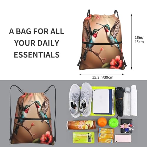 Realistic Hummingbirds On Brown Drawstring Backpack Dance Bag Beach Backpack For Hiking4