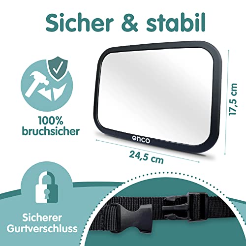 Onco 360° Baby Autospiegel - 2025 Vergleichssieger, 100% bruchsicher & rutschfest, 2024 & 2023 preisgekrönt, klares Sichtfeld, Spiegel Auto Baby Rückbank (17,5 x 24,5 cm)