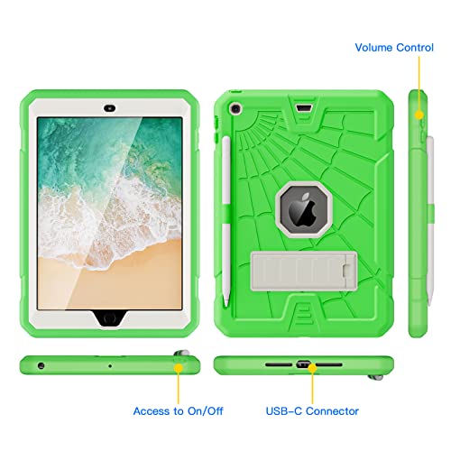 SIBEITU iPad 9.7 Case with Pencil Holder 2018/2017 | iPad 6th Generation Cases with Stand | iPad 5th Generation Case for Kids | Slim Shockproof Protective Case for iPad 9.7 inch 5th/6th Gen Green