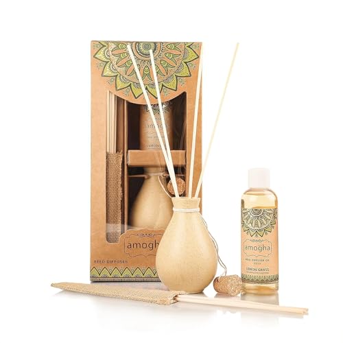 Image of IRIS Amogha Reed Diffuser | 100ml Fragrance Oil + 8N Reed Sticks | Long-Lasting Aromatherapy Diffuser for Home & Office | Smoke-Free, Flame-Free Air Freshener | Ideal for Gifting (Lemon Grass)