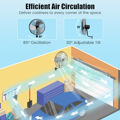 Tangkula 20 Inch Wall Mount Fan with Aluminum Blades, Industrial 3-Speed Oscillating Metal Wall Fan, Heavy Duty for Shop, Commercial, Garage, Warehouse, Workshops & Factory