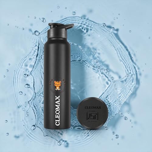 Image of Stainless Steel Water Bottle, Flip-Top Cap for fridge office school Sports & Outdoor Use (BLACK, 1000ml)