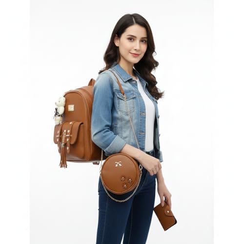Image of floki Fashion Girls 3-PCS Fashion Cute Mini Leather Backpack sling & pouch set for Women
