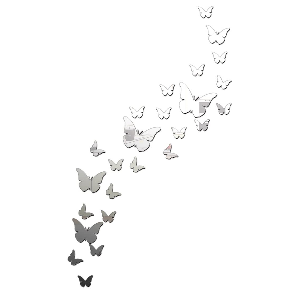 30PCS Argento Farfalla Specchio Wall Sticker Combinazione 3D Specchio Wall Sticker Home Decor