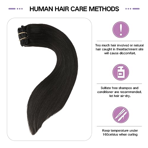 Sindra Clip in Hair Extensions Real Human Hair 100g 6pcs 14 Inch Natural Black Clip in Extensions Soft Straight #1B 14" - Image 4